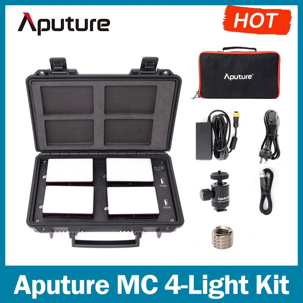 Aputure MC 4-Light Travel Kit,RGB Kaamera Led Video Valgus,3200-5600K,HSI/TOLLITARIIFID/FX Valgustus Režiimid ja Traadita Eest Juhul, 0