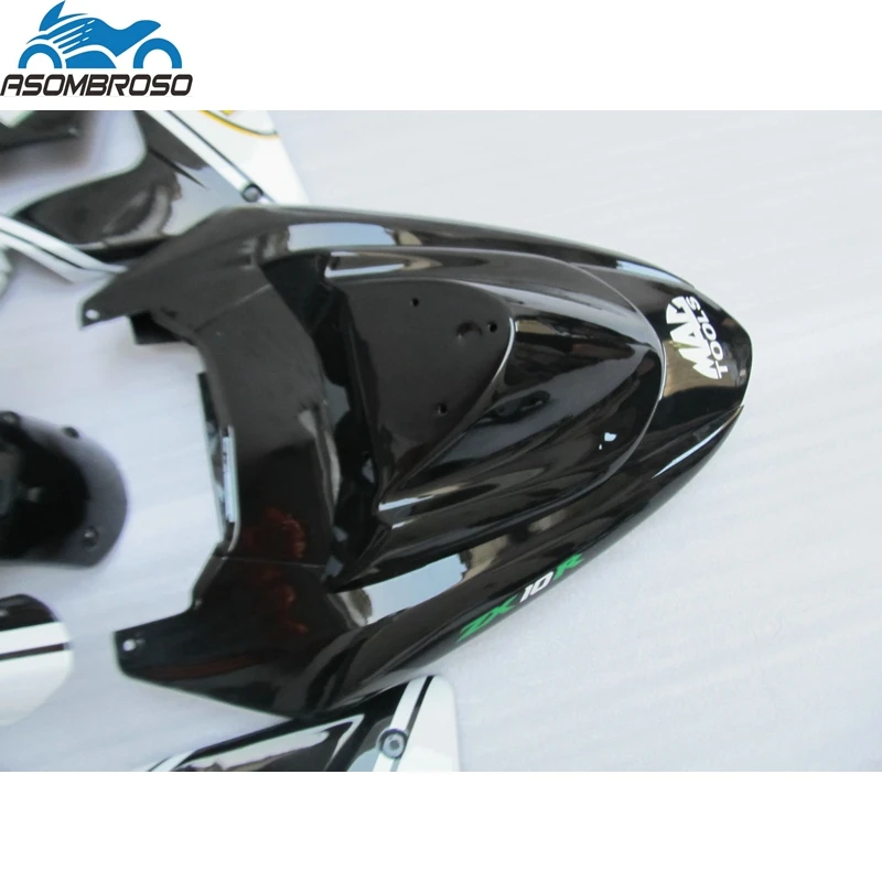 Plastikust Võidusõidu Mootorratas kehaosade vahel puhul Kawasaki ZX10R Ninja voolundi kit 2004-2005 must valge voolundi set zx10r 04 05 BJ20 5