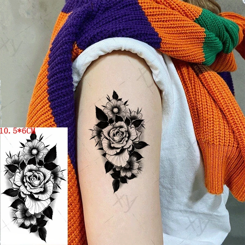 Veekindel Ajutine Tätoveering Kleebis must Roosa pojeng armas lilled Tüdrukud Käe Randme Vee Üleandmise Võltsitud Tatto Body Art Naised Mehed 4