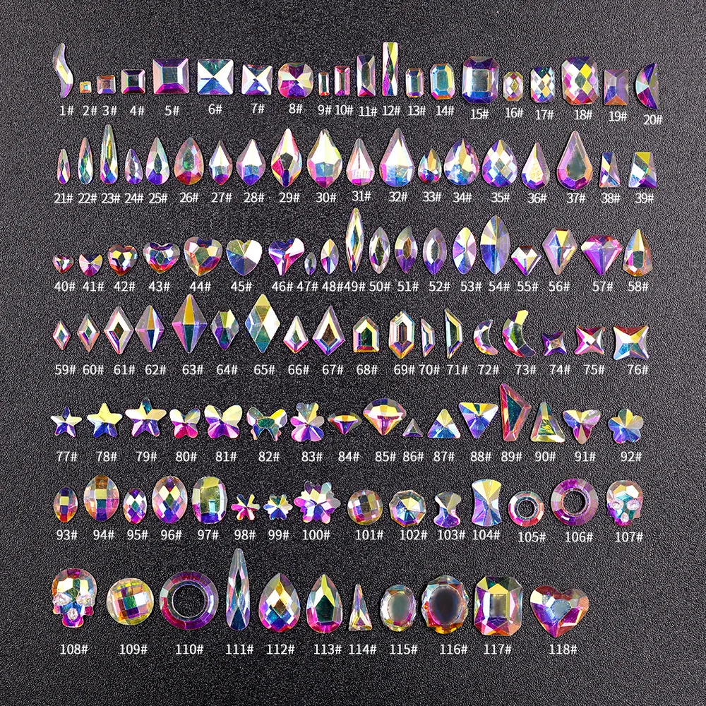 144pcs/palju 3D Kive AB Korter Tagasi Läikiv Kivid Nail Art Kaunistused Varoius Kuju Küünte Kalliskivid Crystal prügikasti raputas Tarvikud 1