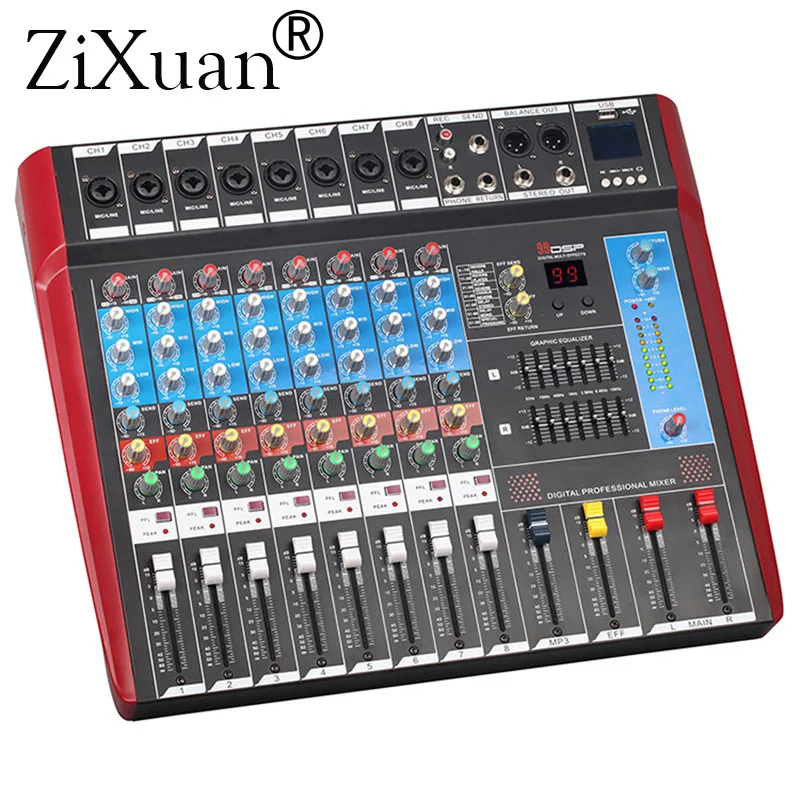 8 Kanalite (Mono) Mixing Console koos Bluetooth Rekord 99 DSP mõju USB-Funktsioon, Professionaalne Audio-Mixer 0