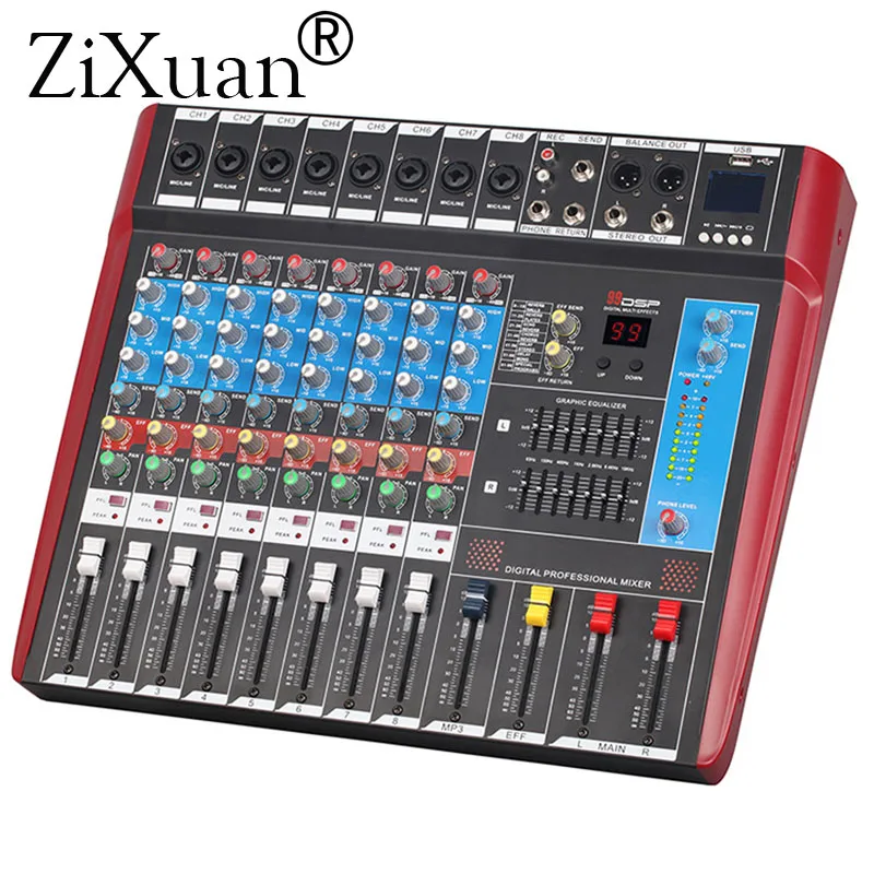 8 Kanalite (Mono) Mixing Console koos Bluetooth Rekord 99 DSP mõju USB-Funktsioon, Professionaalne Audio-Mixer 2