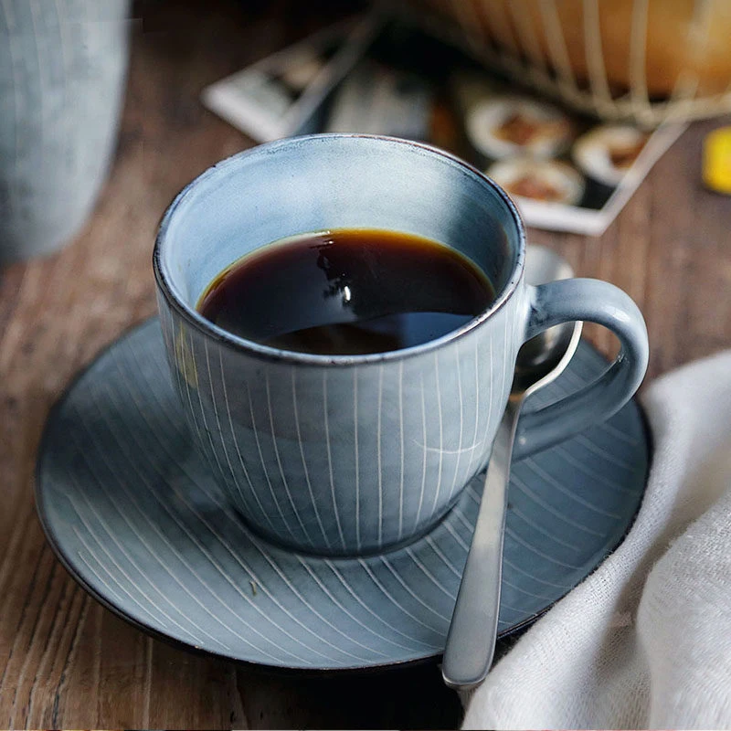 Jaapani Retro Kohvi Tass Ja Alustass Komplekt Käsitöö Värvi Glasuur Triibuline Tee Tassid Kunsti Cup Office-Kodu Kohvi Drinkware 0