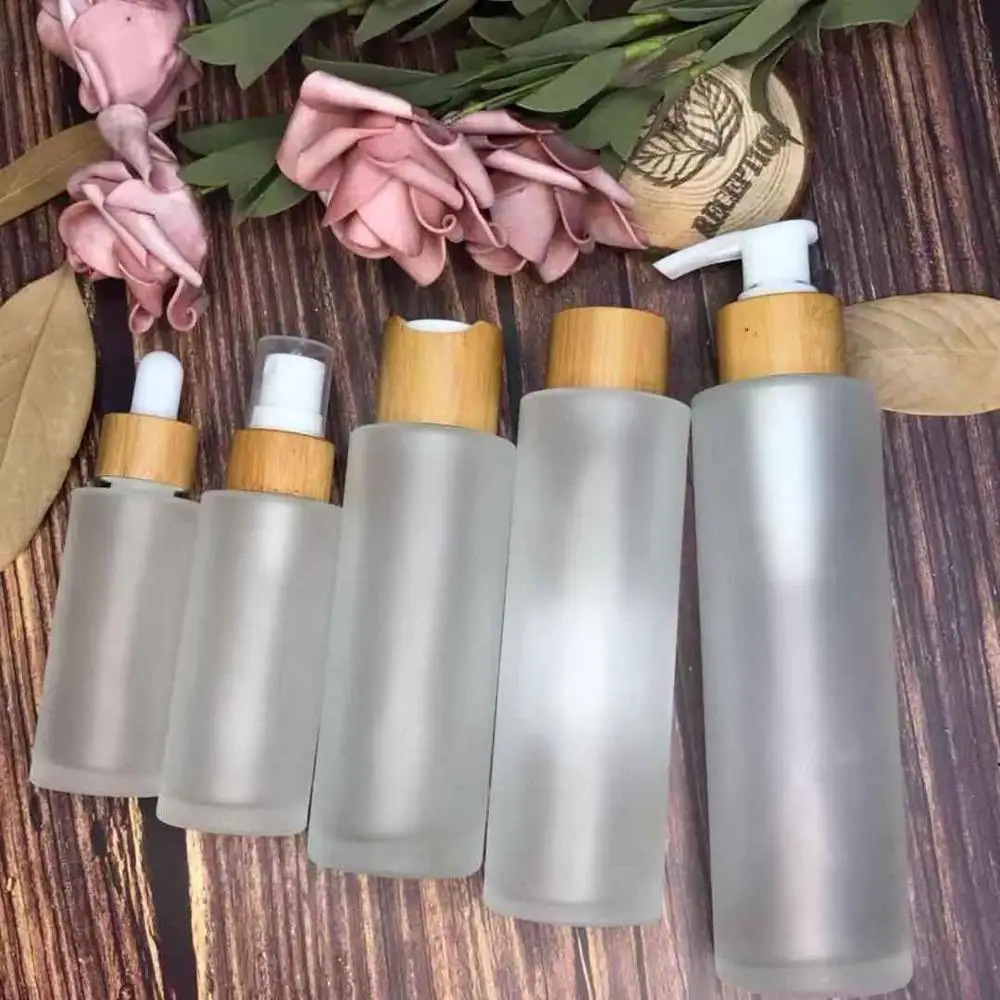 4oz 1oz jäätunud selge klaaspurki bambusest pudel spray losjoon ühise põllumajanduspoliitika nikerdamist puit kosmeetilise nahahoolduse kreem tasuta proovi 0