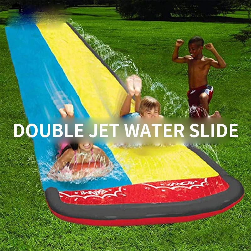 Laste vee-slide Topelt slide PVC double water jet water slide Suvel vesi slide väljas täispuhutav meelelahutus 4