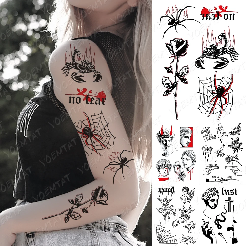 Veekindel Ajutine Tätoveering Kleebised Tõusis Spider Skorpion David Skulptuur Püstol Tätoveering Body Art 3D Võltsitud Tattoo Mehed Naised 0