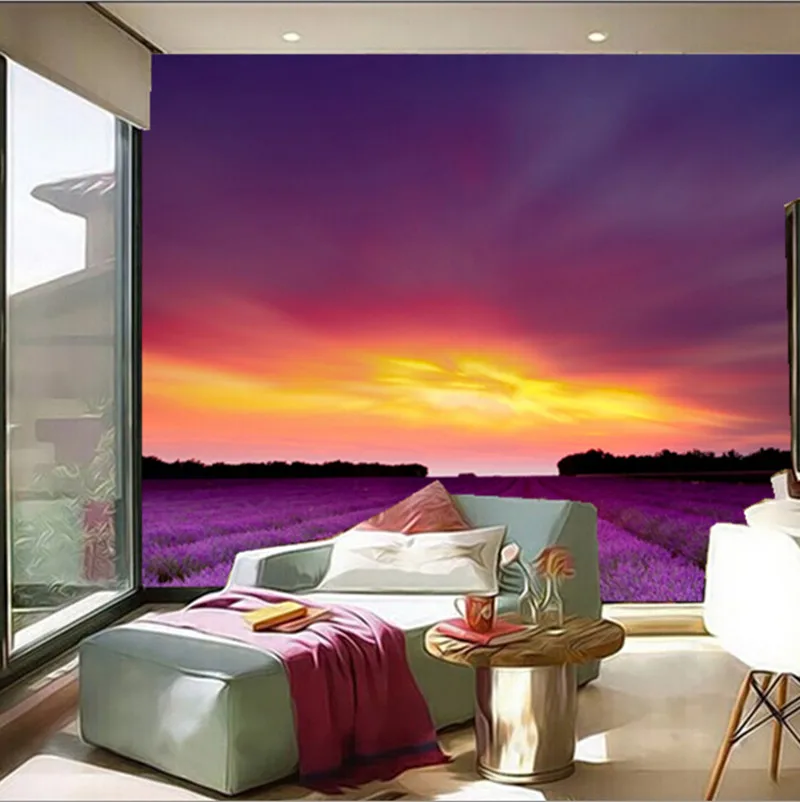 Custom 3D murals,3D Lavendel alusel, milles päike de papel parede,elutoas diivan, TV seina, magamistoas seina-paber 2