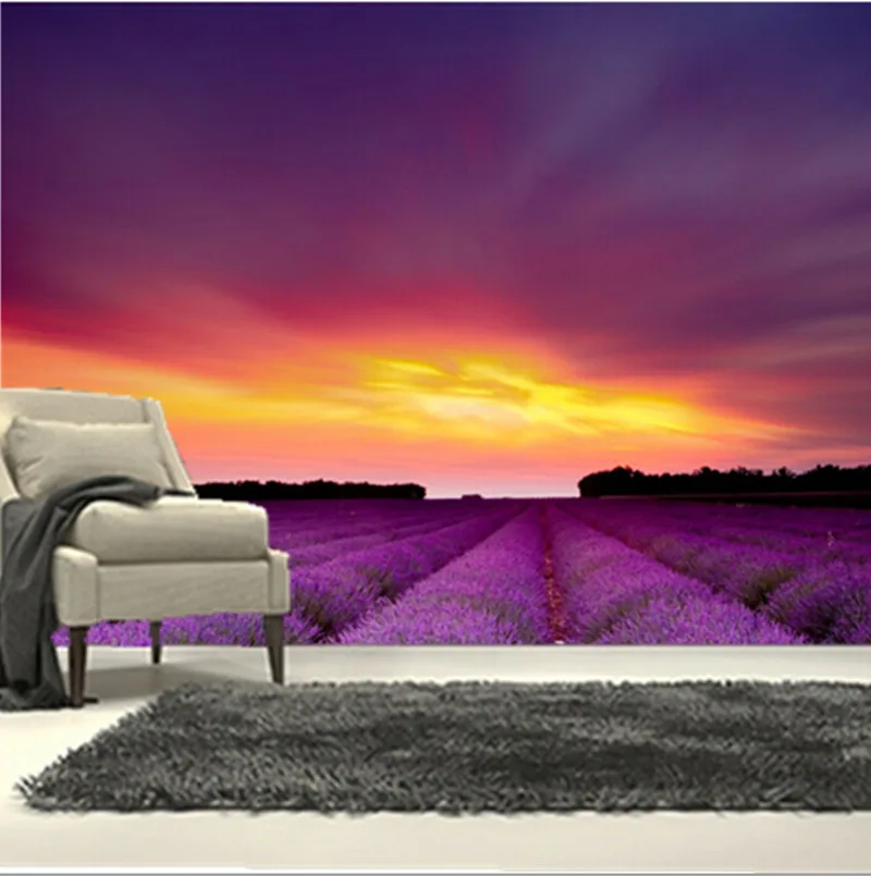 Custom 3D murals,3D Lavendel alusel, milles päike de papel parede,elutoas diivan, TV seina, magamistoas seina-paber 3