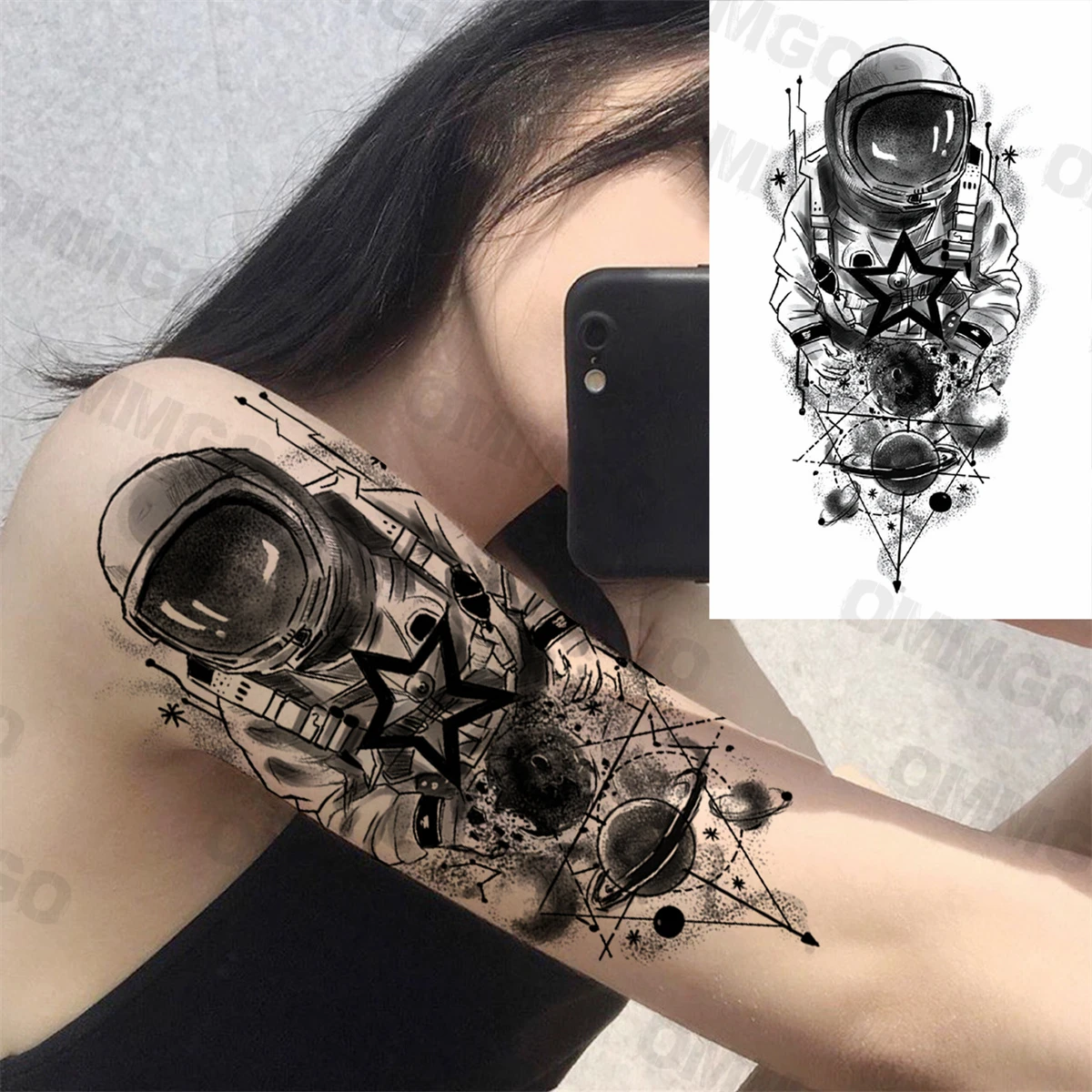 Must Hunt Käe Ajutiste Tätoveeringute Naiste Täiskasvanud Tüdruk Kolju Astronaut Madu Tõusis Võltsitud Tattoo On Veekindel Body Art Maali Tätoveering 3