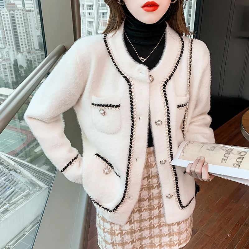Zoki Sügis Naiste Mantel Pikk Varrukas Karavan Ühe Korea Pehme Mood Pearl Nuppu Villane Jakk Must Valge Talv Outwear 3