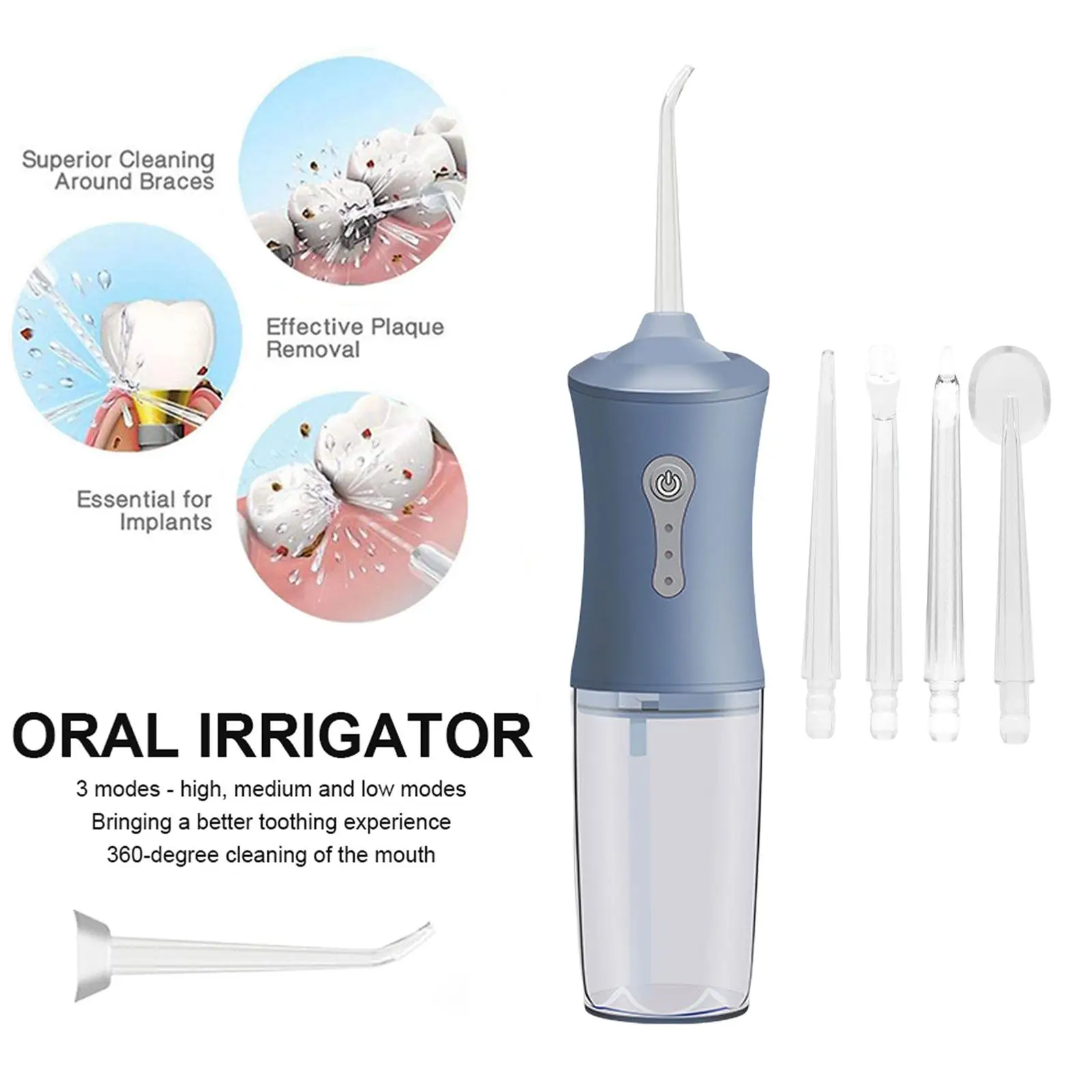 Oral Irrigator Suulise Cleaner IPX7 Veekindel 4 Düüsid Veejoa Kaasaskantav 220ml veepaak Reguleeritav Surve Professional 3
