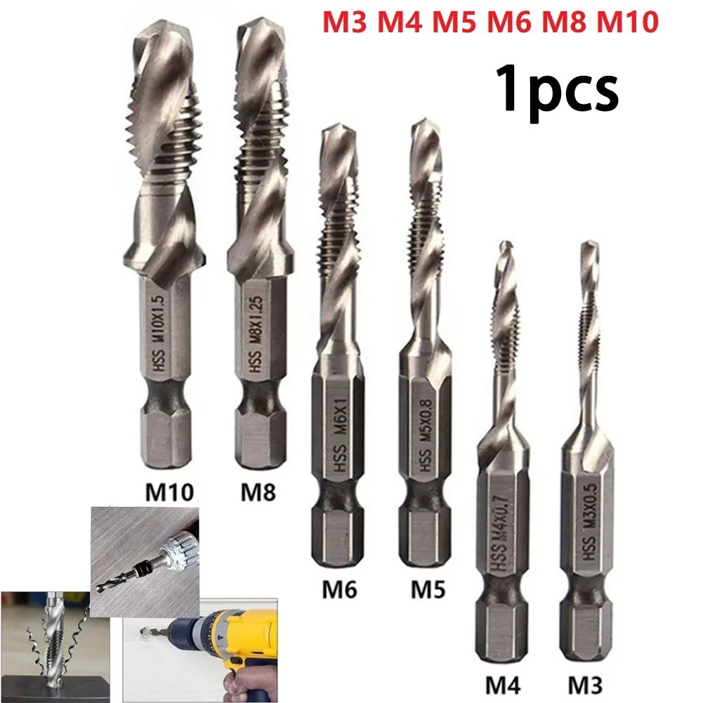 1TK M3/M4/M5/M6/M8/M10 Tap Drill Bit Hex Varre Puuriterad Komplekt HSS Keermestatud Natuke automaadil Ühend Tap Drill Bits 4