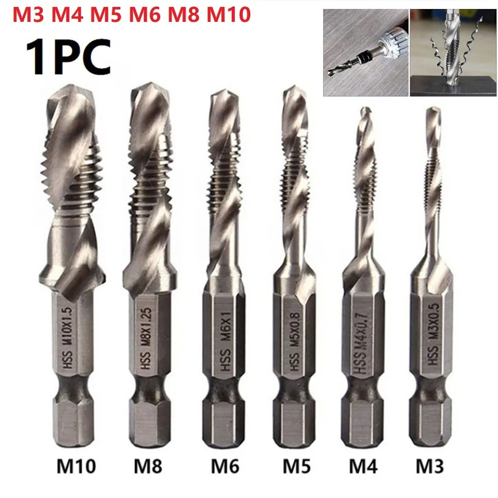 1TK M3/M4/M5/M6/M8/M10 Tap Drill Bit Hex Varre Puuriterad Komplekt HSS Keermestatud Natuke automaadil Ühend Tap Drill Bits 5