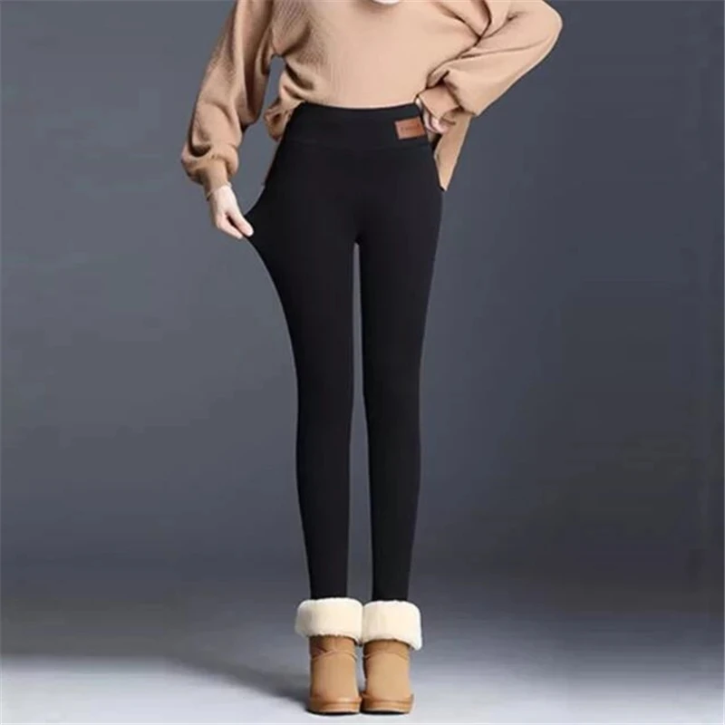 Säärised de invierno para mujer Pantalones cálidos de terciopelo R40 de cintura alta Säärised de Värvi sólido para mujer 1