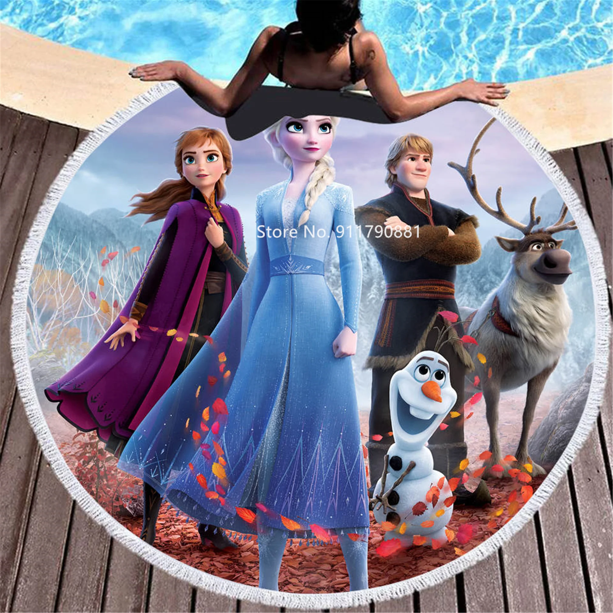 Disney Külmutatud Printsess Elsa Ilus Cartoon Prindi Pehme Tutt Ringi saunalina Ranna Rätik Täiskasvanute ja Laste 150x150cm 2