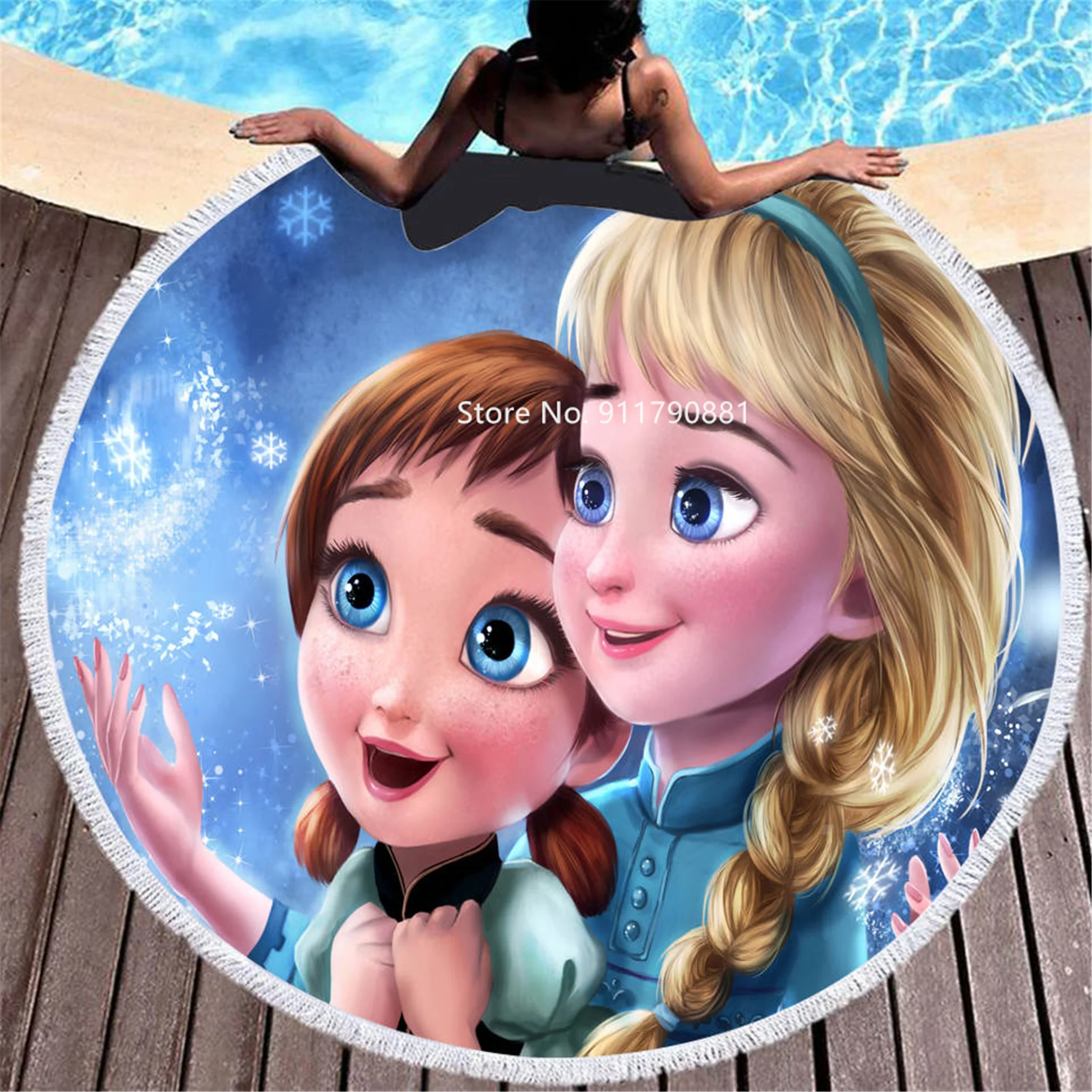 Disney Külmutatud Printsess Elsa Ilus Cartoon Prindi Pehme Tutt Ringi saunalina Ranna Rätik Täiskasvanute ja Laste 150x150cm 5