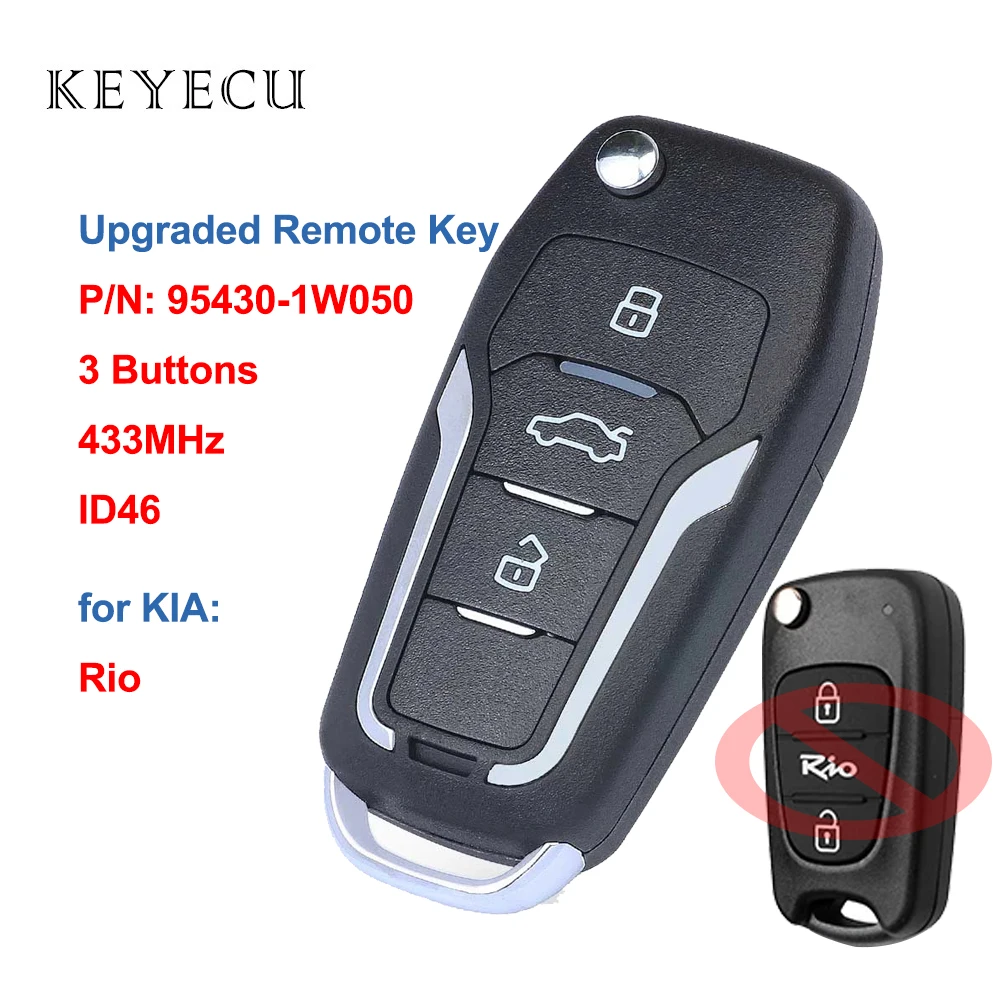 Keyecu Uuendatud Flip Remote Auto Võti Fob 3 Nööpi 433MHz ID46 Kiip KIA Rio 2011 2012 2013 P/N: 95430-1W050, 954301W050 0