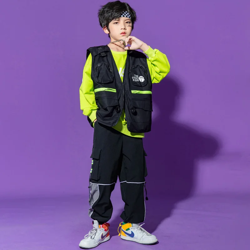 Kid Kpop Hip-Hop Riided Varrukateta Jope Dressipluus Top Streetwear Taktikaline Cargo Püksid Tüdrukutele Poiste Tantsu Kostüüm Riided 3