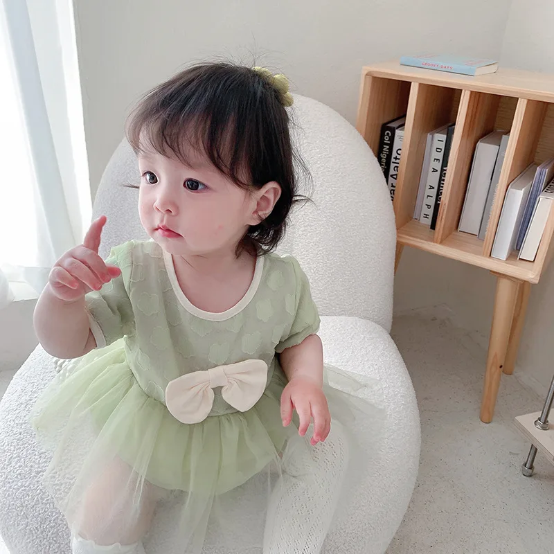 Beebi Sipukad Kleit Rohelise Värvi Suvine Tüdruk Imiku korea Võrgusilma Ühe rõivakomplekti Vastsündinud Õhuke väikelapse jõulud kanda uus sündinud esemed 1
