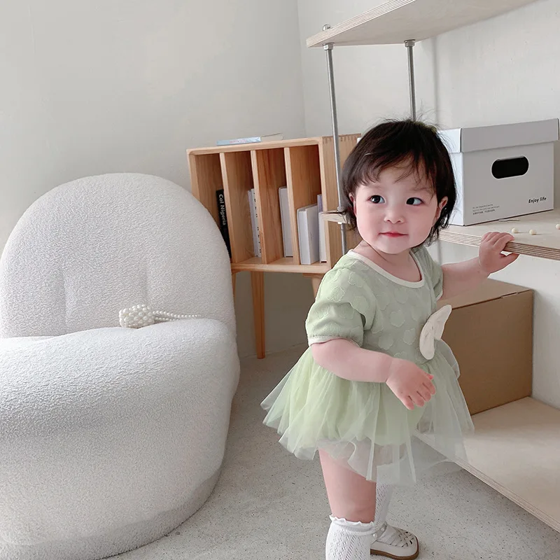 Beebi Sipukad Kleit Rohelise Värvi Suvine Tüdruk Imiku korea Võrgusilma Ühe rõivakomplekti Vastsündinud Õhuke väikelapse jõulud kanda uus sündinud esemed 3