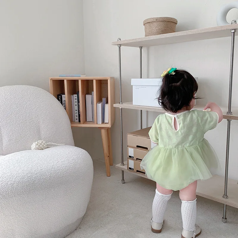 Beebi Sipukad Kleit Rohelise Värvi Suvine Tüdruk Imiku korea Võrgusilma Ühe rõivakomplekti Vastsündinud Õhuke väikelapse jõulud kanda uus sündinud esemed 4
