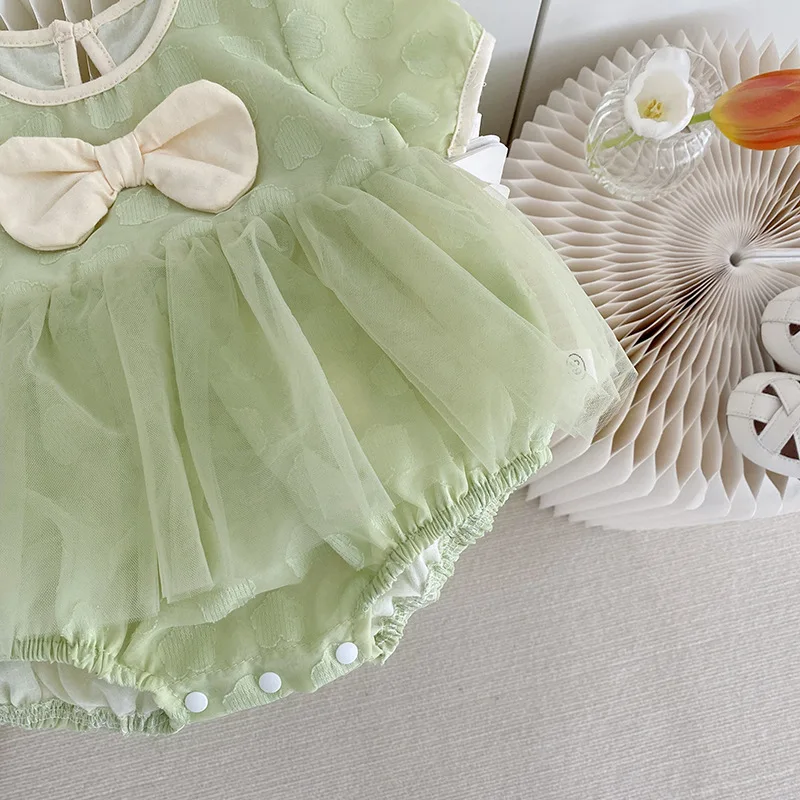 Beebi Sipukad Kleit Rohelise Värvi Suvine Tüdruk Imiku korea Võrgusilma Ühe rõivakomplekti Vastsündinud Õhuke väikelapse jõulud kanda uus sündinud esemed 5