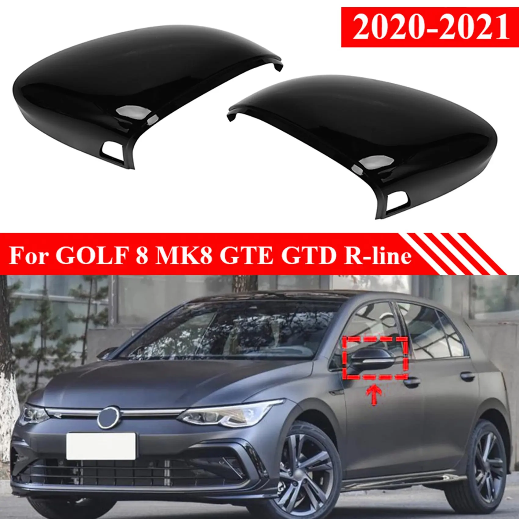 Auto Küljel Välispeeglid Kate, Golf 8 MK8 GTE GTD R-Line 2020 2021 Rearview Mirror Mütsid koos Blind Spot Assist Auk 1