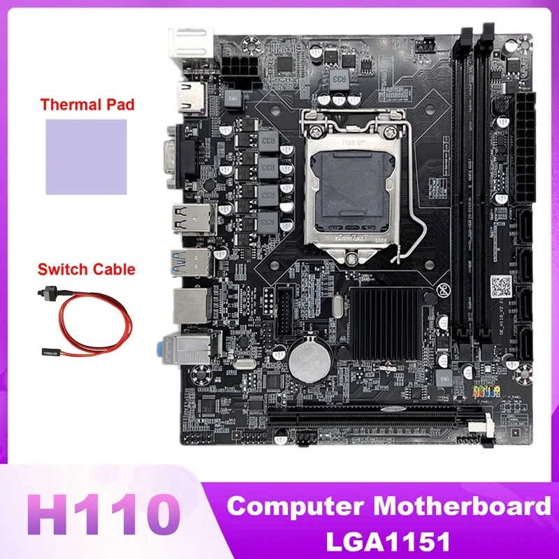 H110 Arvuti Emaplaadi LGA1151 Toetab Core I3 I5 I7 Seeria PROTSESSORI Toetab DDR4 Mälu Lüliti Kaabel+Thermal Pad 0