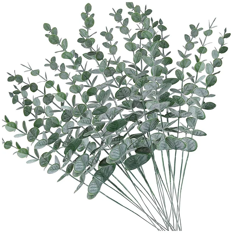 80Pcs Kunstlik Eukalüpt Varred, Lehed Võltsitud Hall Roheline Eucalyptuses Taime Oksad Faux Rohelus Varred Pulm 0