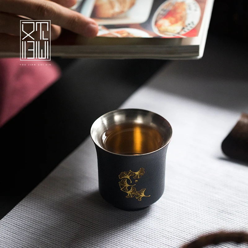 Kung Fu teacup keraamiline teacup must keraamika master tassi ühe Jaapani sterling hõbedast tee komplekt veini cup hõbetatud 1