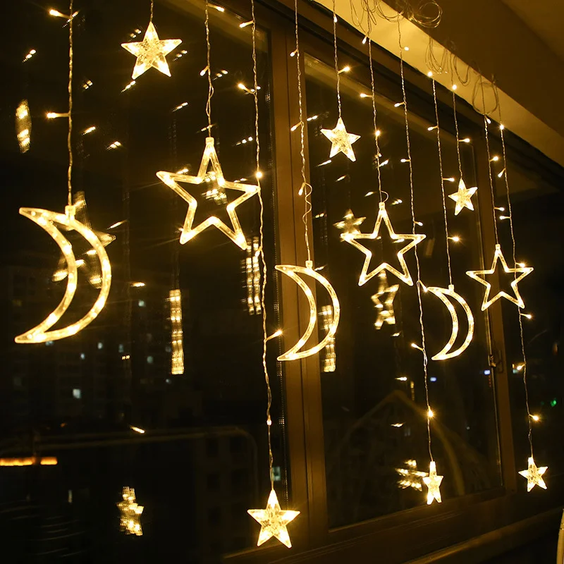 Solar LED Star Kuudest Kardin String Tuled Väljas Veekindel 8 Režiimid Haldjas Aias Jõulud Tuled Partei Pulm Teenetemärgi 3