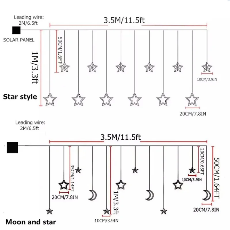 Solar LED Star Kuudest Kardin String Tuled Väljas Veekindel 8 Režiimid Haldjas Aias Jõulud Tuled Partei Pulm Teenetemärgi 4