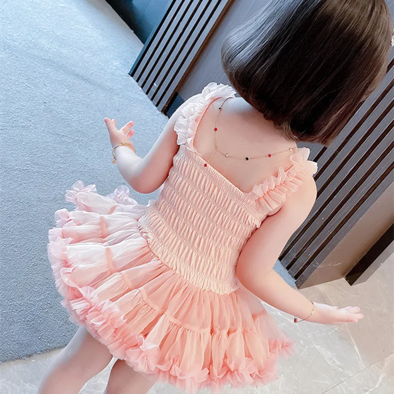 2021 Suvel 1-7Yrs Tüdrukud Võre Kook Kleit korea Fashion Varrukateta Pall Kleit Lapsed Printsess Kleit Laste Riided Sünnipäeva Kleit 1
