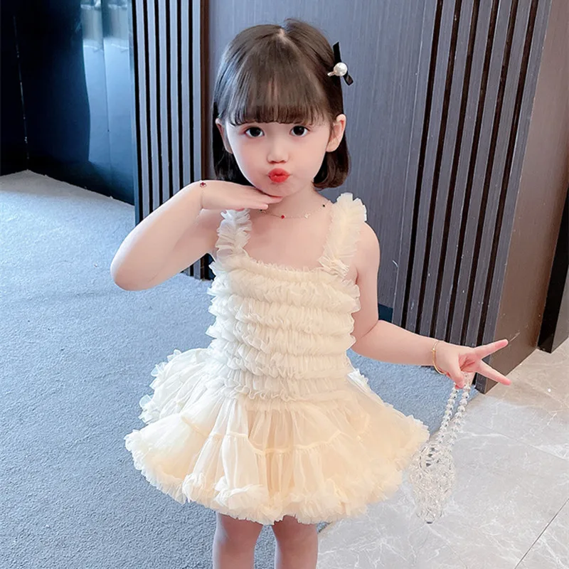 2021 Suvel 1-7Yrs Tüdrukud Võre Kook Kleit korea Fashion Varrukateta Pall Kleit Lapsed Printsess Kleit Laste Riided Sünnipäeva Kleit 2