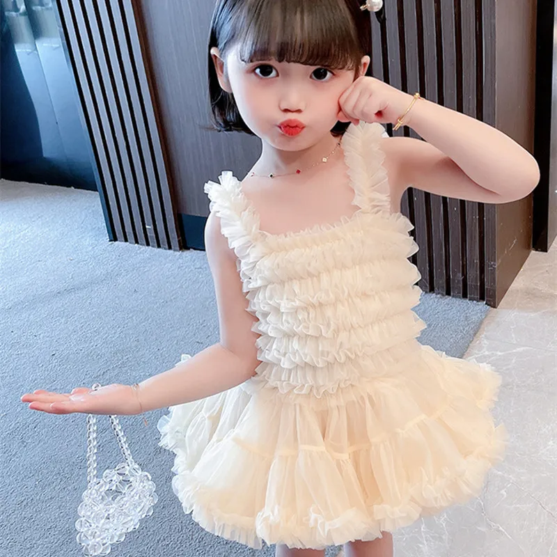 2021 Suvel 1-7Yrs Tüdrukud Võre Kook Kleit korea Fashion Varrukateta Pall Kleit Lapsed Printsess Kleit Laste Riided Sünnipäeva Kleit 4