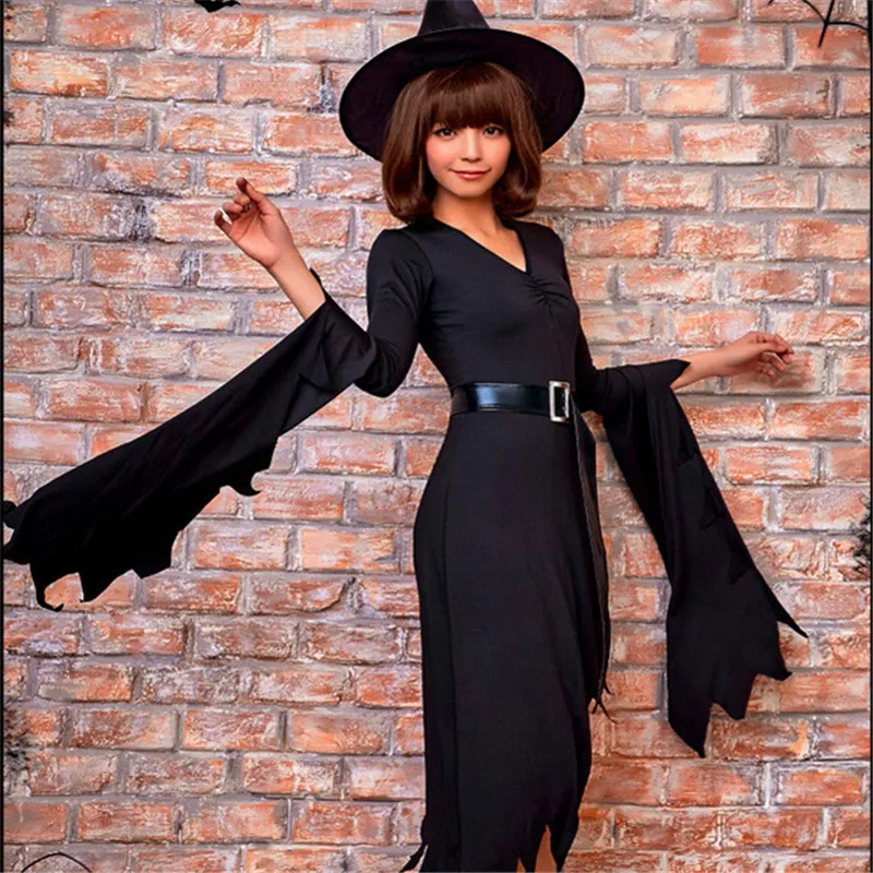 Must Ebaregulaarne Nunn Nõid Kleit Naiste Halloween Kostüüm Musta Karneval, Pidu Kleit, Müts Vöö rollimäng Varustus 1