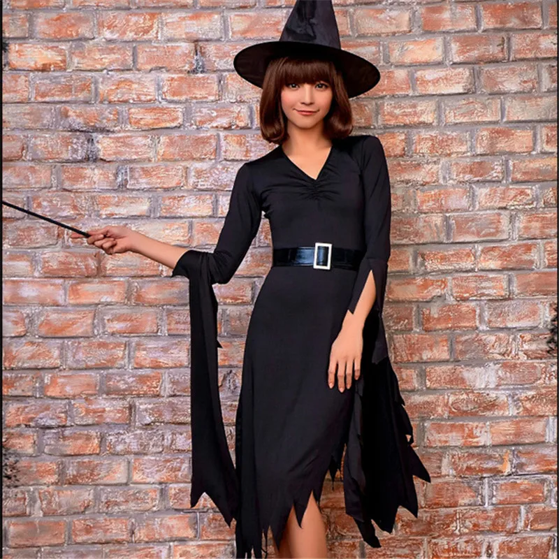 Must Ebaregulaarne Nunn Nõid Kleit Naiste Halloween Kostüüm Musta Karneval, Pidu Kleit, Müts Vöö rollimäng Varustus 4