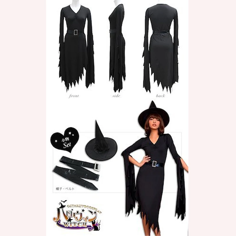 Must Ebaregulaarne Nunn Nõid Kleit Naiste Halloween Kostüüm Musta Karneval, Pidu Kleit, Müts Vöö rollimäng Varustus 5