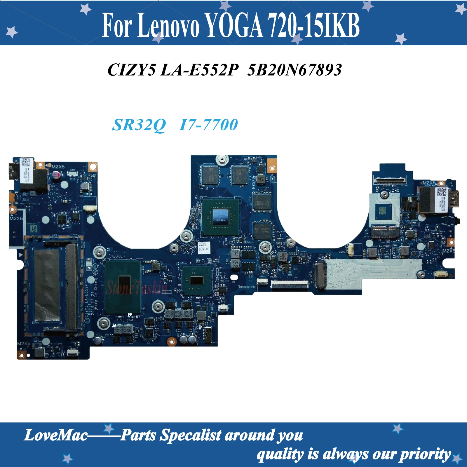 Kõrge kvaliteediga FRU 5B20N67893 Lenovo JOOGA 720-15IKB Sülearvuti Emaplaadi CIZY5 LA-E552P SR32Q I7-7700 GTX1050 4GB 100% testitud 0
