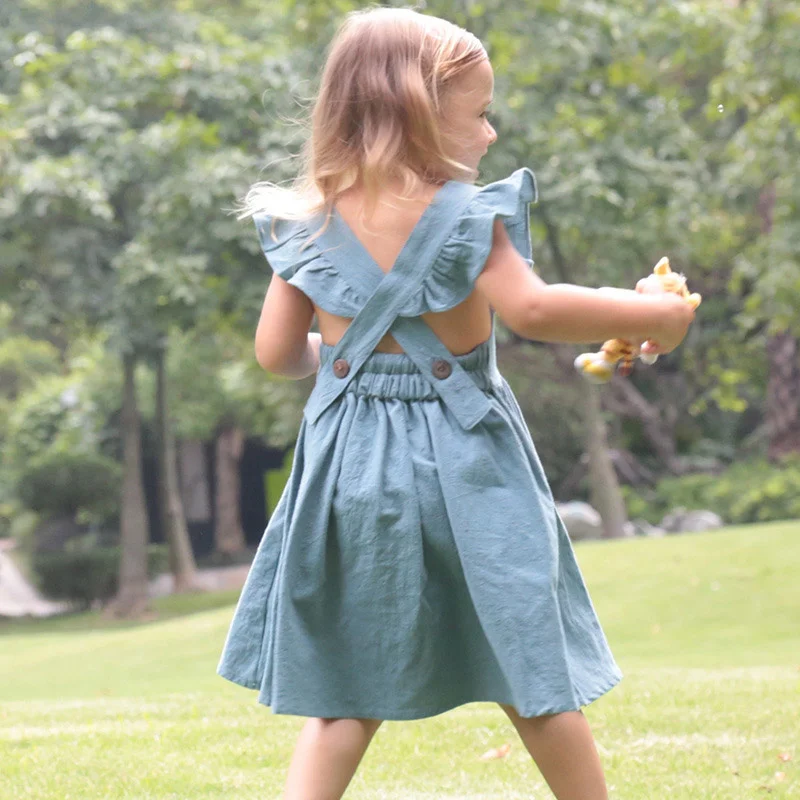 Imiku Tüdrukud Dress Suvel 2022 Tahke Puuvillast Voodipesu Printsess Kleit Tüdruk Sõidab Varruka Lapsed Riided 2 kuni 6 Aastat Vestidos 1