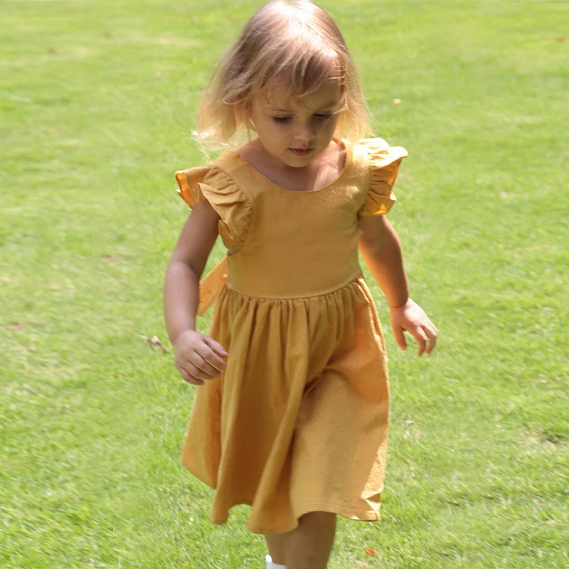 Imiku Tüdrukud Dress Suvel 2022 Tahke Puuvillast Voodipesu Printsess Kleit Tüdruk Sõidab Varruka Lapsed Riided 2 kuni 6 Aastat Vestidos 2