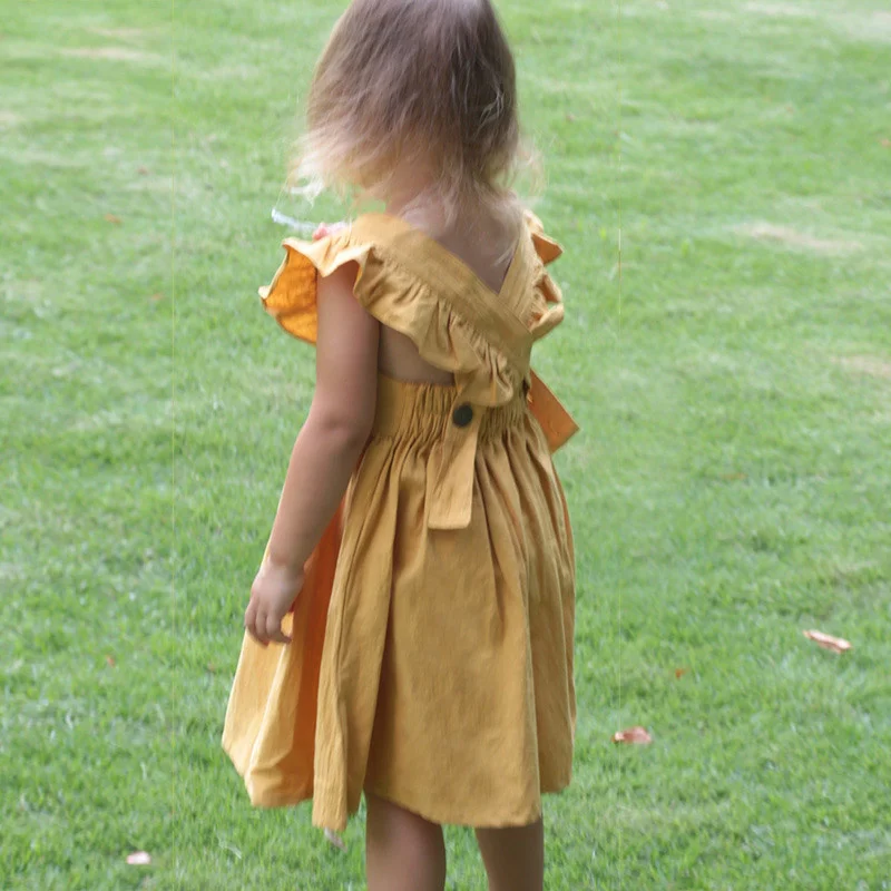 Imiku Tüdrukud Dress Suvel 2022 Tahke Puuvillast Voodipesu Printsess Kleit Tüdruk Sõidab Varruka Lapsed Riided 2 kuni 6 Aastat Vestidos 3