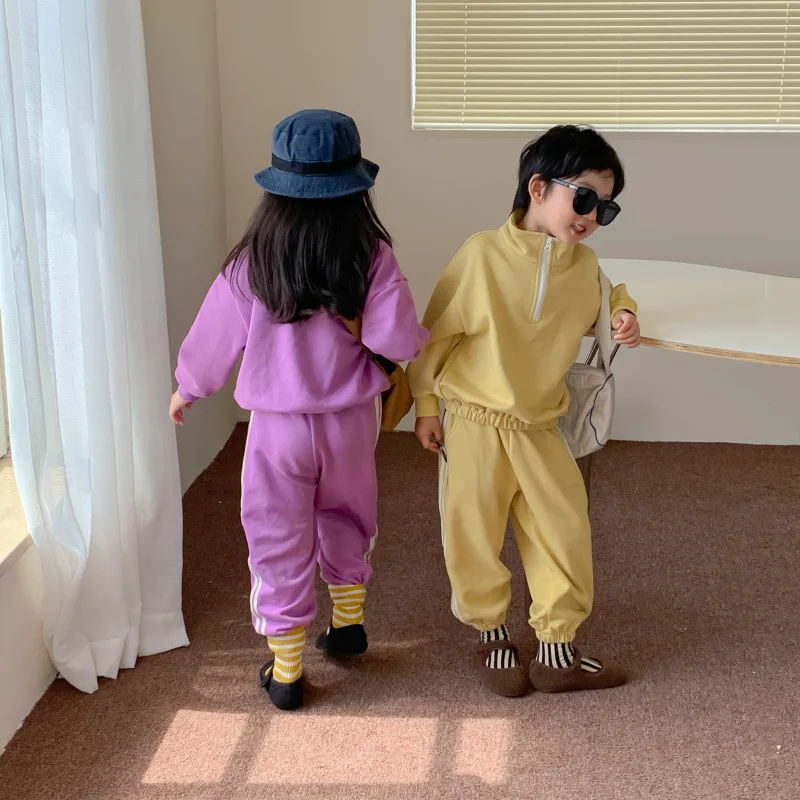 Laste Riided 2022 Kevad Sügis Riided Seatud Poiste ja Tüdrukute korea Stiilis Lukuga Topp Püksid Kahe Töö Solid Color Kids Komplekt 2