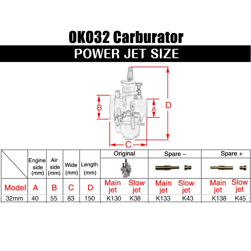 2T 4T Universaalne OKO32 32mm Mootorratta Carburetor Carburador Power Jet 4