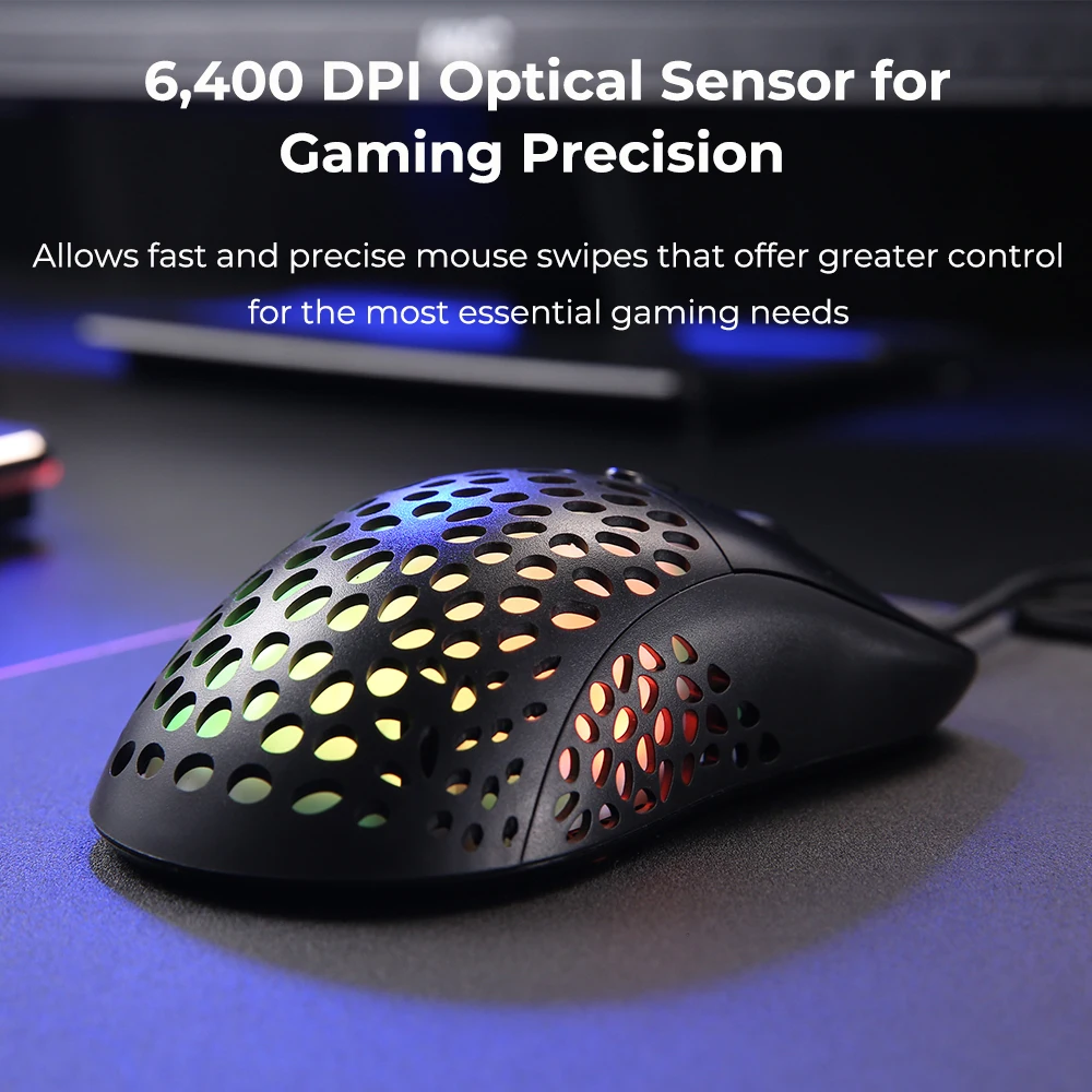 DAREU Wired Gaming Mouse 4 Programmeeritavat nuppu 6400 DPI Honeycomb Design RGB Kerge Arvuti Hiirte jaoks Gamer 1