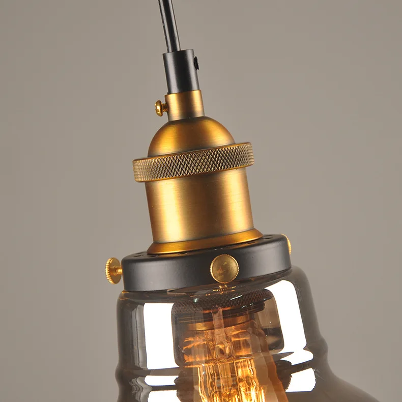 Loft Vintage Klaas Lühter E27 Rippus Lamp Tööstus-Retro Suitsune Klaas Rippuvad Valgustid Võistluskalendri Baari Leti Köök 2