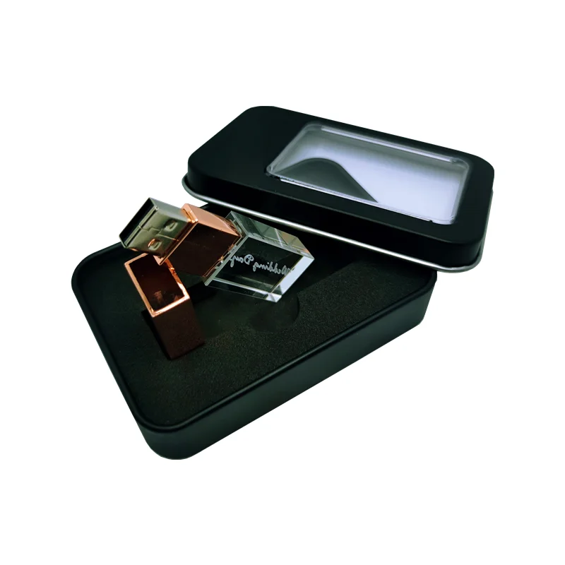 Tasuta Kohandatud Stuudio LOGO Värvi Kristall, Metall-USB2.0 Flash Drive 4GB 8GB 16GB 32GB 64GB mälupulk koos Black Metal Box 1