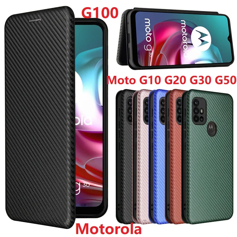 2022 süsinikkiust Motorola G100 G50 Juhul Magnet-Raamat Seista Flip Card Kaitsva Rahakott PU Nahk Moto G10, G20 G30 Kate 0