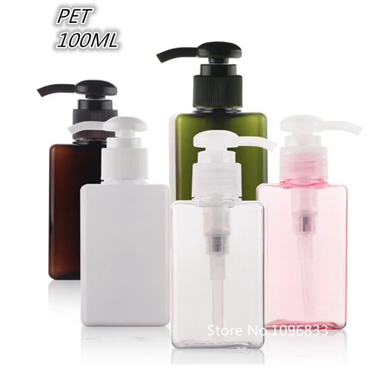 10TK Plastikust PET Tühi Seep, Šampoon Pump Square Pudel Emulsioon dušigeel Reisi Vajutage Korduvtäidetavaid Minu Konteinerid, Pudelid 100ML 0