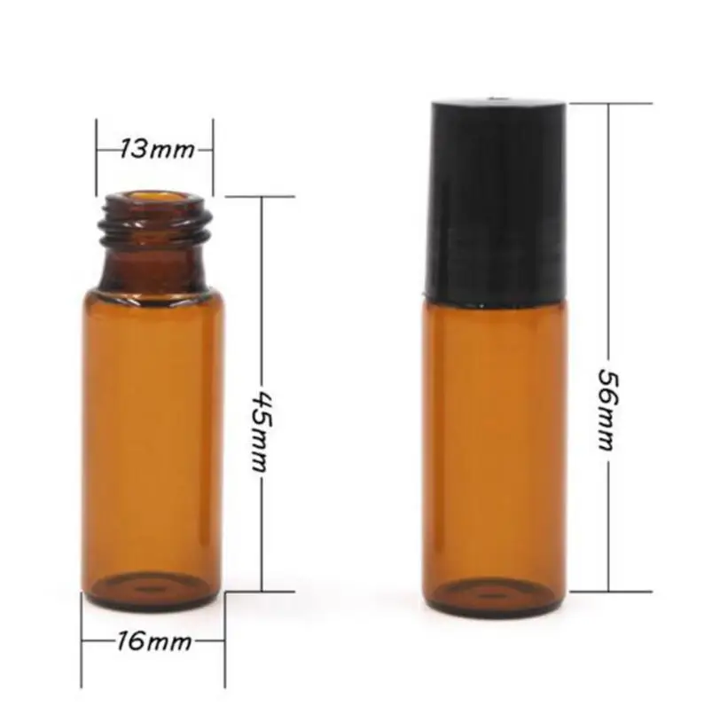 Korduvtäidetavaid 5ml Amber Terasest Metallist Rull-palli Rulli Kohta Parfüümi Klaasist Pudelid eeterlikku Õli Pudel, LX1028 1